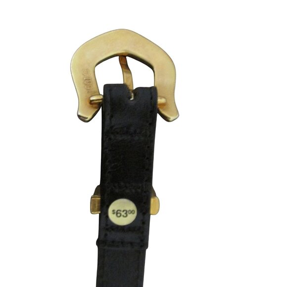 Womens Thin Metal Gold Belt Size 26-29 On Leather Strap